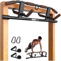 AmazeFan Pull Up Bar Doorway with Ergonomic Grip - Fitness Chin-Up Frame for Home Gym Exercise - Multi-Angle Grip - 2024 Upgrade Smart Hook (Fits Almost All Doors) (Black/Orange)